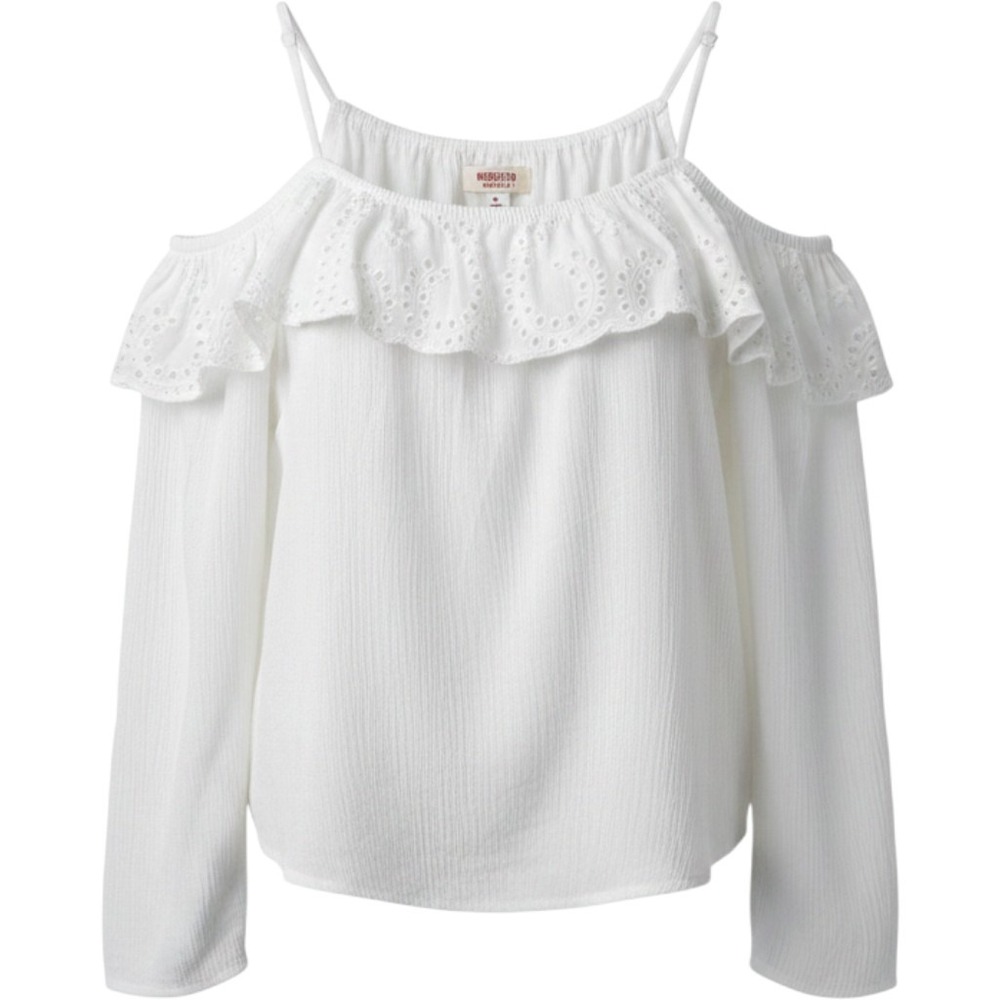 Mossimo Supply Co White Cold Shoulder Eyelet Ruffle Blouse Medium Cottagecore